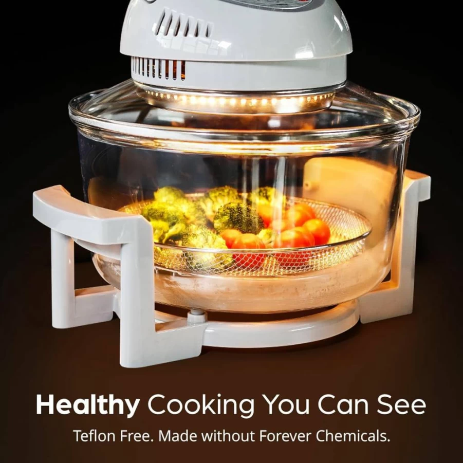 Big Boss 16Qt Extra Large 4-in-1 Air Fryer Oven with 3 Stainless Steel Cooking Racks, Non-Toxic Glass Body, No Preheat, Self-Cleaning & Dishwasher Safe for Family, Chicken, French Fries