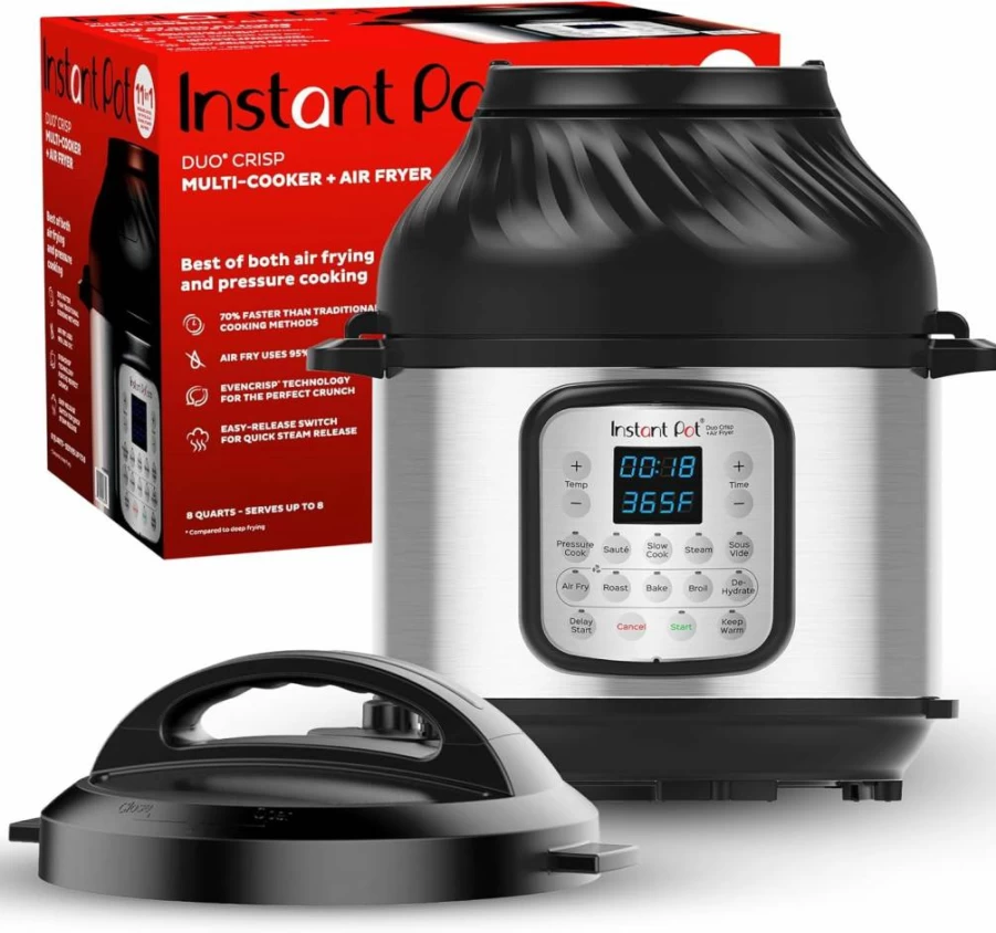 Instant Pot Duo Crisp 6 Quart: 11-in-1 Air Fryer & Pressure Cooker Combo with Multicooker Lids – Air Fry, Steam, Slow Cook, Sauté, Dehydrate + Free App with 800 Recipes