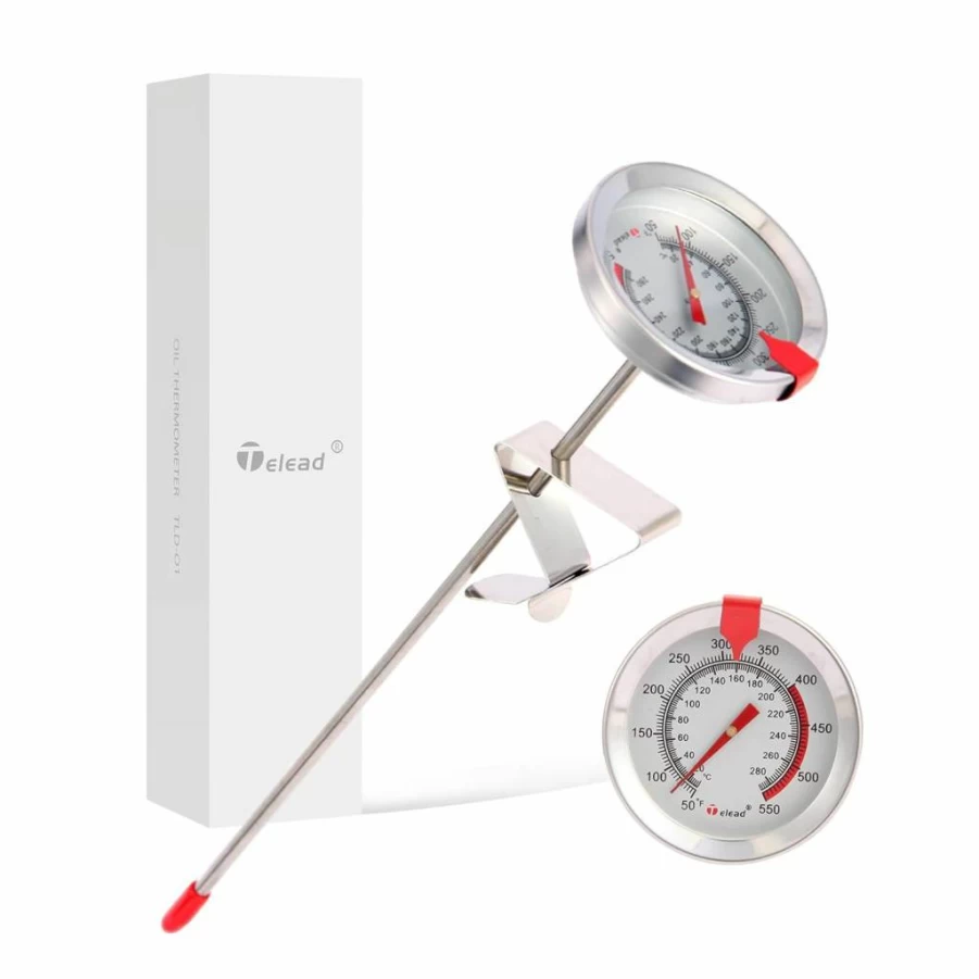 Telead 9" Waterproof Candy & Oil Thermometer with Pot Clips - Accurate Deep Fry, BBQ, Candle Making Thermometer - Silver