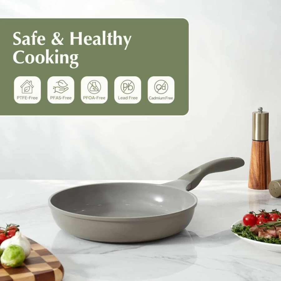 Redchef 9.5" Ceramic Nonstick Frying Pan, PFOA & PFAS-Free Skillet for Eggs, Omelets & More, Fast Even Heating, All Cooktop & Dishwasher Safe, Beige White