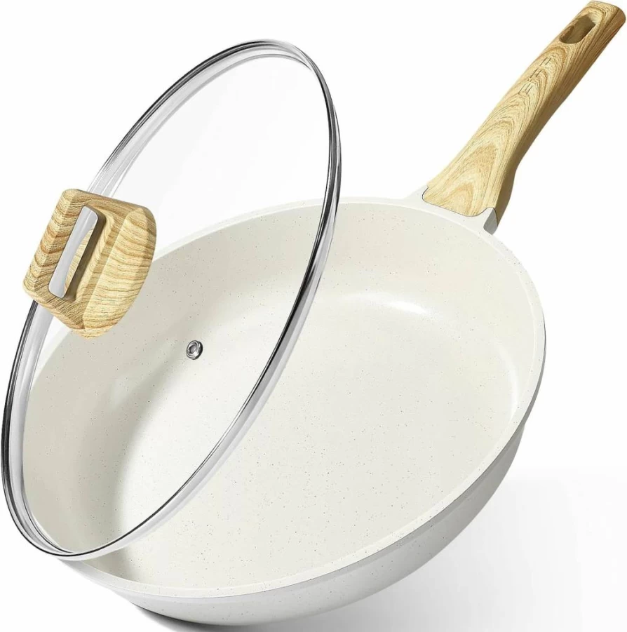 GiPP 12-Inch Ceramic Nonstick Frying Pan with Lid - PFOA & PFAS-Free, Induction Compatible, Dishwasher Safe, Stay-Cool Handle Skillet for Healthy Cooking