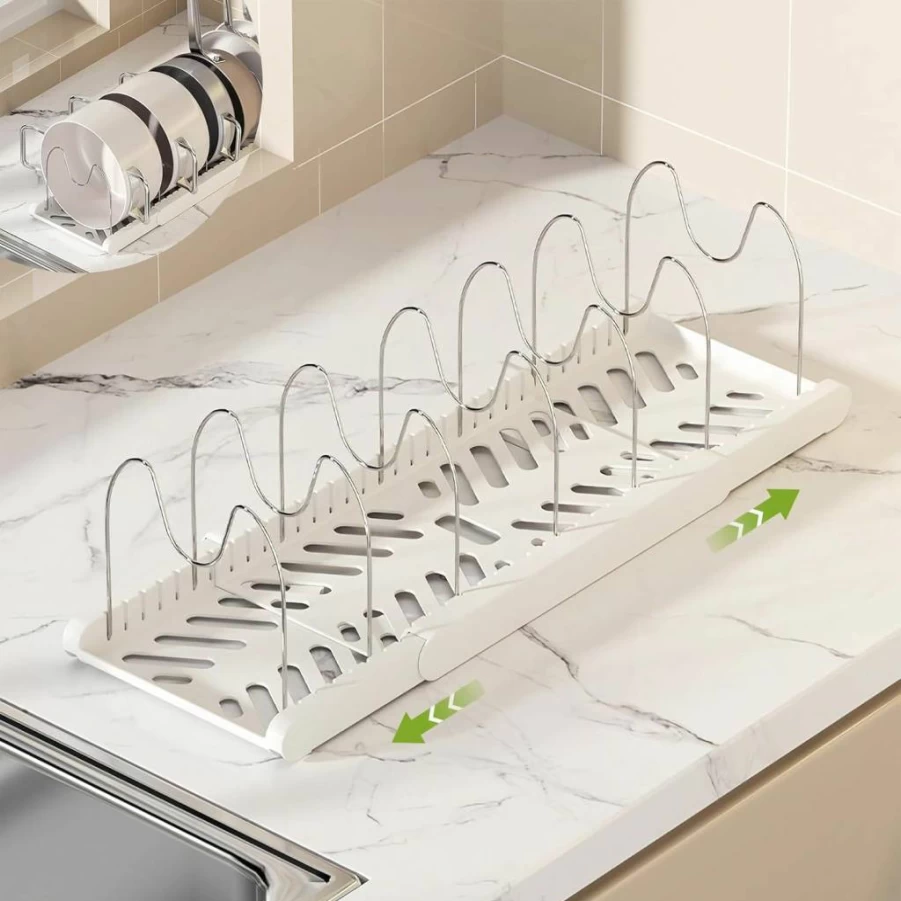 Yuzi Expandable Under Cabinet Organizer - 7 Adjustable Dividers for Pots, Pans, Lids, Baking Sheets & Cookware, Space-Saving Kitchen Storage Rack