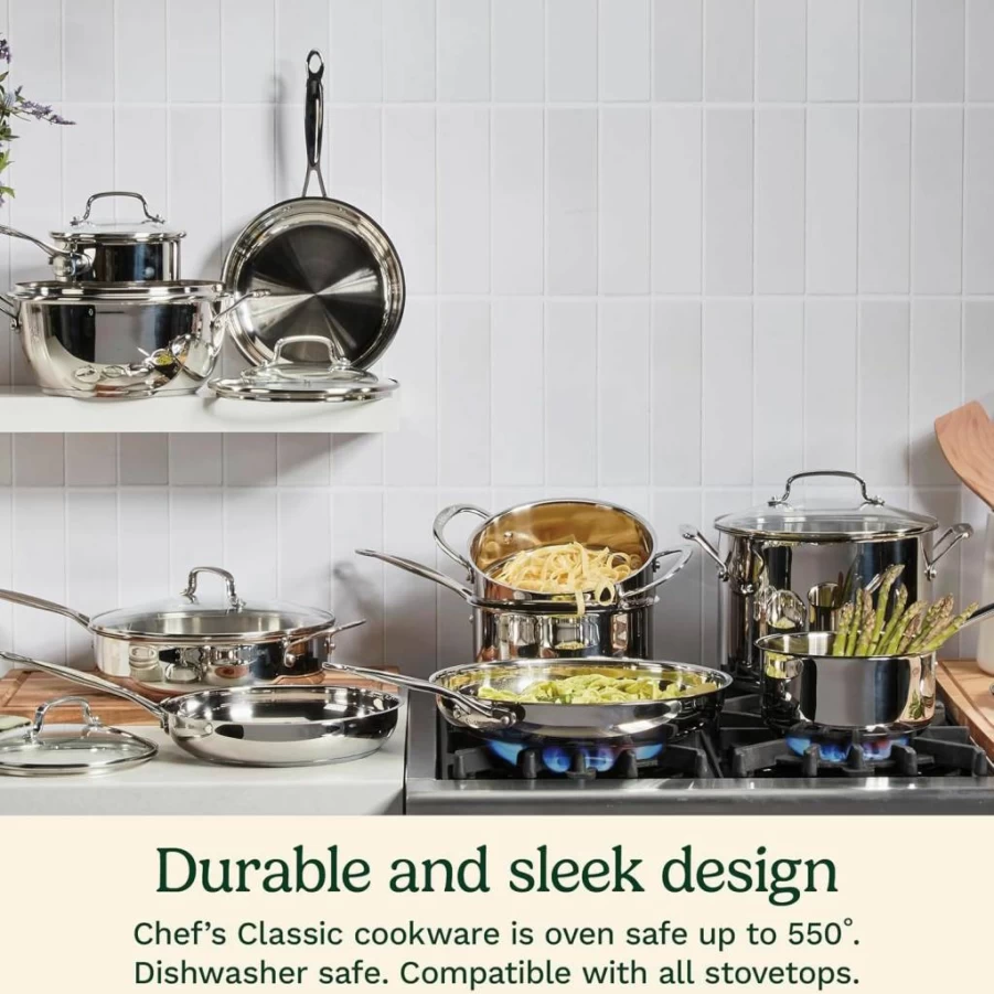Cuisinart 726-38H 14-Inch Stainless Steel Stir-Fry Pan with Helper Handle and Glass Lid - Chef's Classic Cookware
