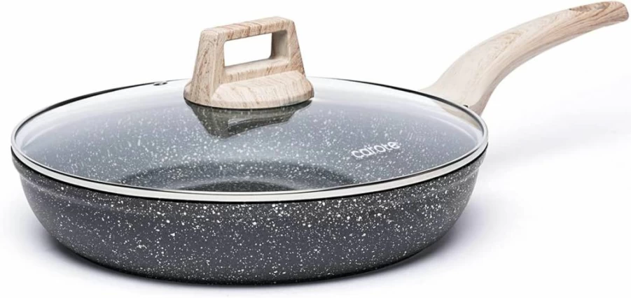 CAROTE 8-Inch Nonstick Frying Pan with Glass Lid, PFOA-Free Granite Coating Skillet for Omelets & Eggs, Non-Stick Fry Pan Cookware