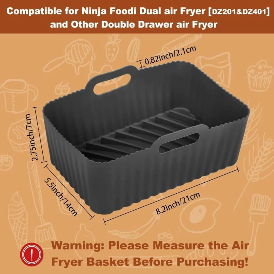 2Pcs Reusable Non-Stick Air Fryer Liners by CEGOUT for Ninja Foodi Dual DZ201, 8 Qt Basket Accessories, Dishwasher Safe Silicone Cooking Mats