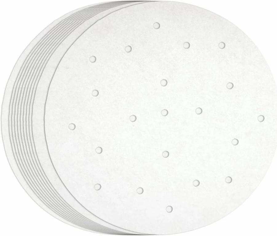 Juvale 10-Inch Round Air Fryer Liners - 100 Pack Perforated Parchment Sheets for Air Fryer Basket, Dumpling Steamer, Baking - White Non-Stick Disposable Liners