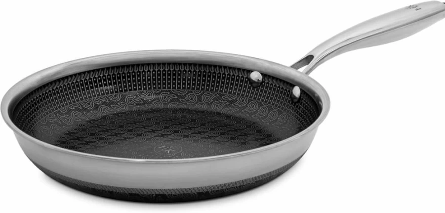 Hell's Kitchen 11" Hybrid Frying Pan - Tri-Clad Stainless Steel & Ceramic Nonstick, PFAS/PFOA/PTFE/Teflon Free, Metal Utensil & All Cooktops Safe, Oven Safe Cookware