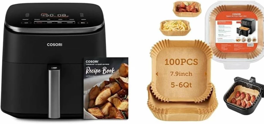 COSORI TurboBlaze 6-Quart Air Fryer, 9-in-1 Functions with Fast Turbo Modes, Precise 90°F-450°F Temperature Control, Roast, Bake, Reheat, Broil, Compact Design for Even Cooking, 120V, Grey