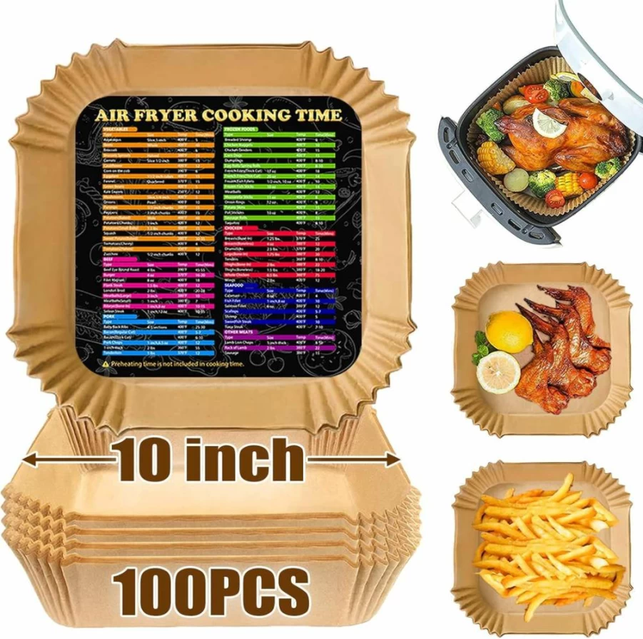 ZOWVAAM 10 Inch Air Fryer Paper Liners 100Pcs - Non-Stick, Oil Resistant Parchment Baking Sheets for Roasting, Microwave, Food Grade & Disposable