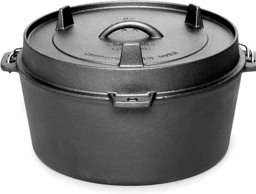 EDGING CASTING Pre-Seasoned 4.5 Quart Cast Iron Dutch Oven with Skillet Lid – Camping, BBQ, Baking, Outdoor Fireplace Cooking Pot with Leg Base