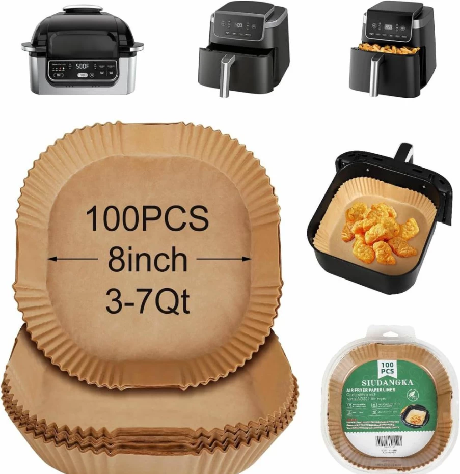 SIUDANGKA 100-Pack Disposable Air Fryer Liners, Compatible with Ninja Air Fryer & Other Brands, Non-Stick Parchment Paper Sheets for Easy Cleanup