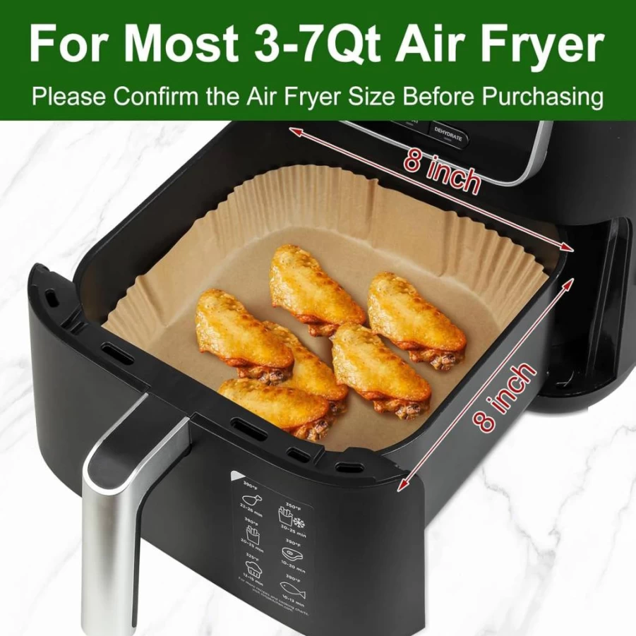 SIUDANGKA 100-Pack Disposable Air Fryer Liners, Compatible with Ninja Air Fryer & Other Brands, Non-Stick Parchment Paper Sheets for Easy Cleanup