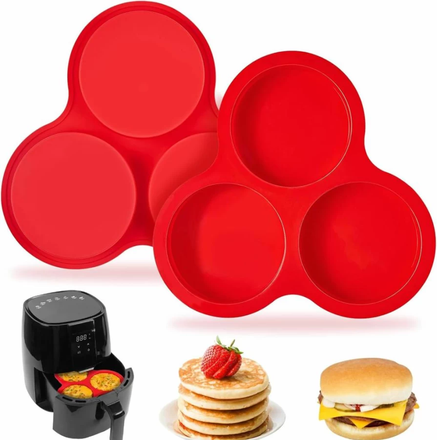 2 Pack Puyeipt Silicone Egg Bite Molds - 4 Inch Round Non-Stick Muffin Pans for Breakfast Sandwiches, Egg Bites, Pancakes, Tarts & Hamburger Buns - Air Fryer & Oven Safe Baking Accessories