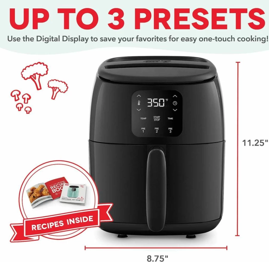 DASH 2.6 Qt Aqua Compact Air Fryer Oven - 1000W Digital Electric Air Fryer with Auto Shut Off, Healthy Cooking for Small Spaces, Fast & Crispy Results