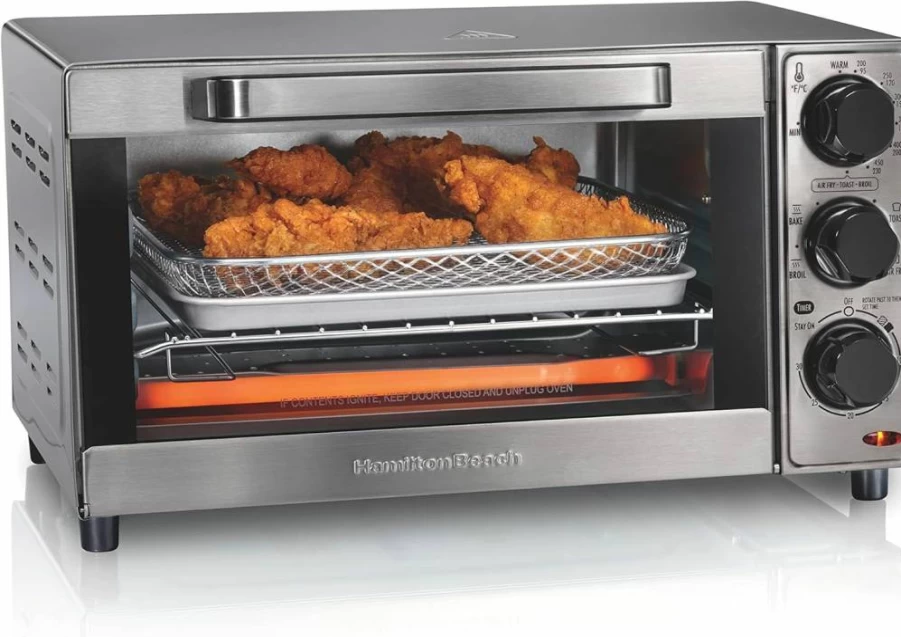 Hamilton Beach 4-Slice Air Fryer Toaster Oven Combo with Sure-Crisp Technology, 9" Pizza Capacity, Rapid Air Circulation, Auto Shutoff, Stainless Steel (Model 31403)
