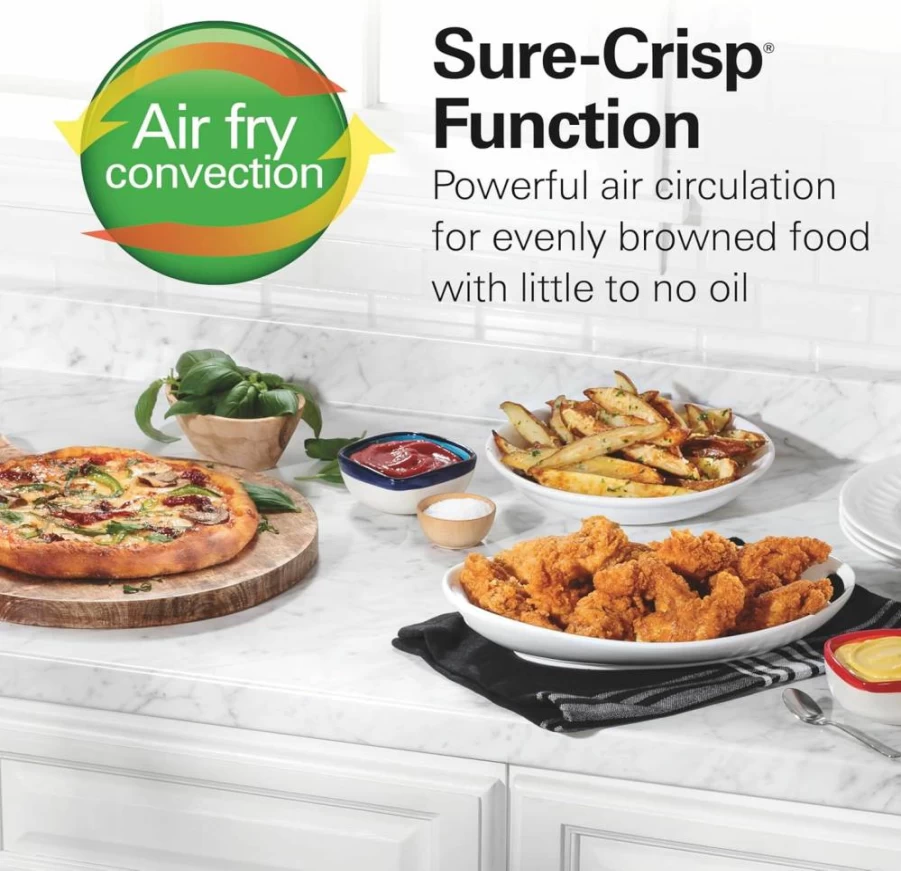 Hamilton Beach 4-Slice Air Fryer Toaster Oven Combo with Sure-Crisp Technology, 9" Pizza Capacity, Rapid Air Circulation, Auto Shutoff, Stainless Steel (Model 31403)