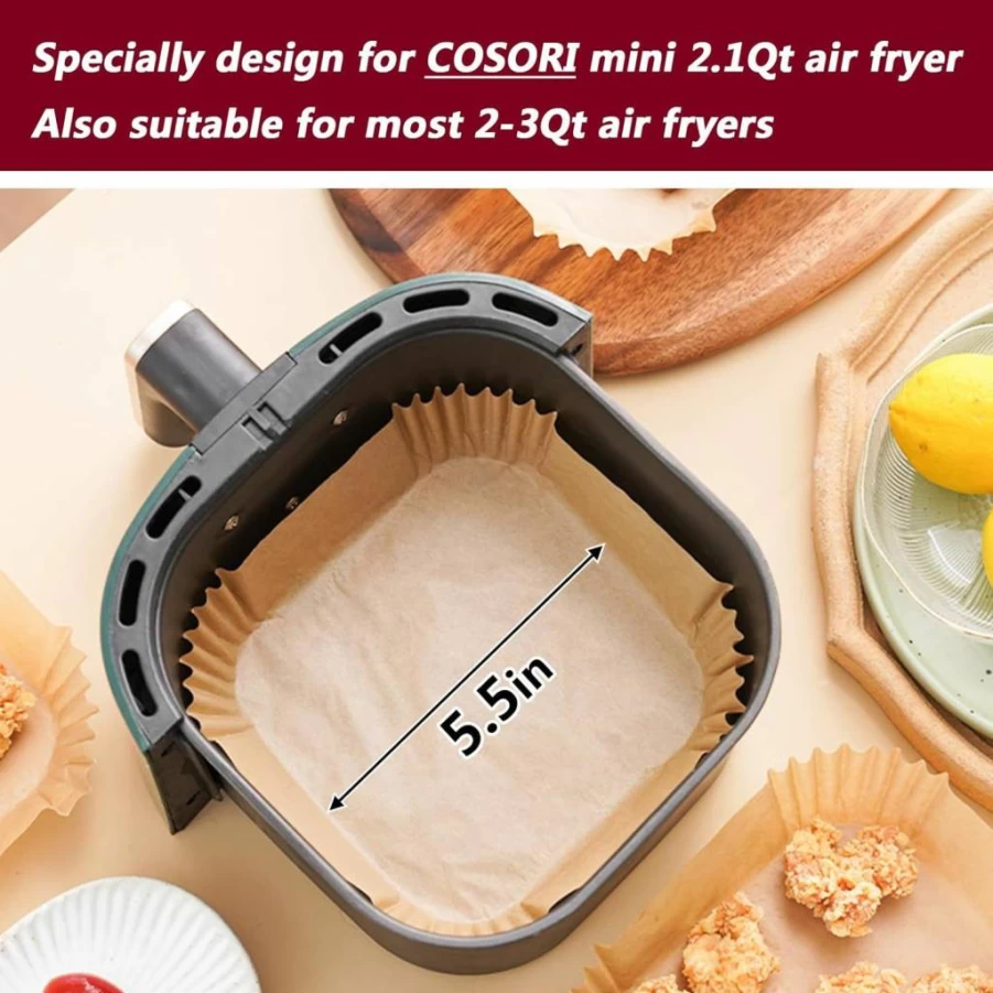 ZOWVAAM 5.5-Inch Square Air Fryer Paper Liners, 125-Pack, Compatible with 2-3 Quart Mini Air Fryers, Disposable Non-Stick Parchment Sheets for Easy Cleanup