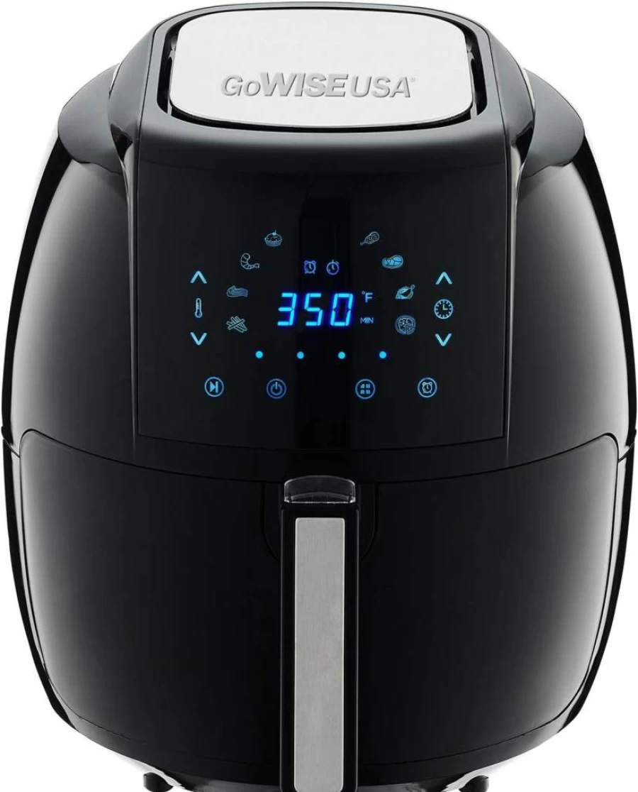 GoWISE USA 5.8QT 1700W 8-in-1 Digital Air Fryer with Recipe Book, Black – Large Capacity Electric Airfryer Oven for Healthy Cooking