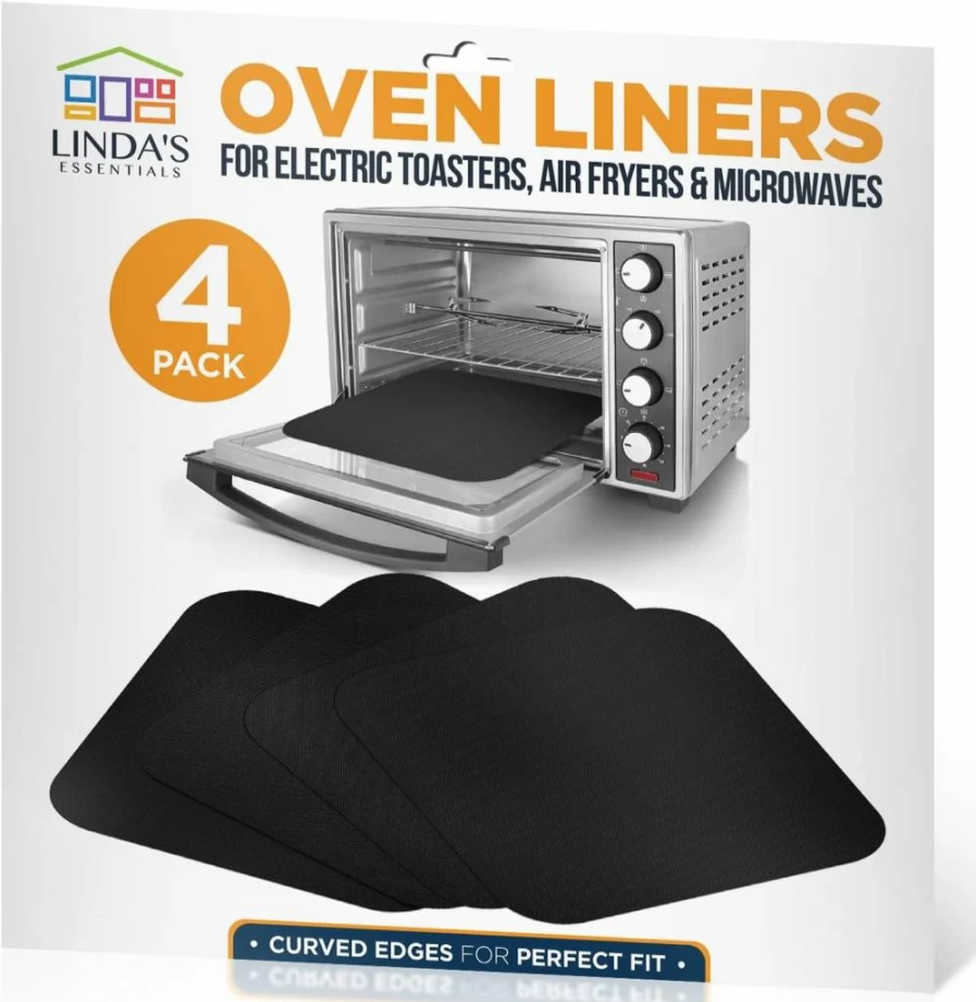 Linda's Essentials 12x12 Inch Reusable Non-Stick Toaster Oven Liners (4 Pack) - Heat Resistant Bottom Mat Compatible with Ninja, Cuisinart, Emeril Lagasse & More