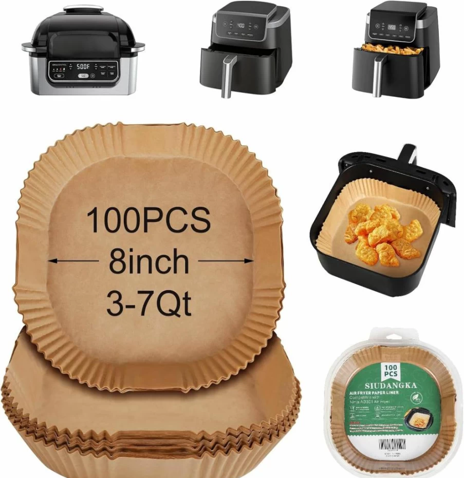 SIUDANGKA 200 Pcs Air Fryer Liners Disposable, Rectangle Parchment Paper Sheets Compatible with Ninja DoubleStack XL 2-Basket Air Fryer and Other Models, BPA-Free Non-Stick Baking Paper