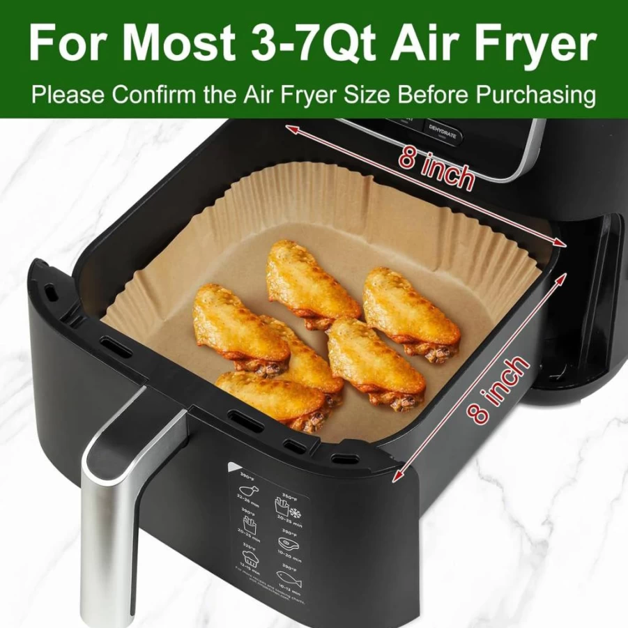 SIUDANGKA 200 Pcs Air Fryer Liners Disposable, Rectangle Parchment Paper Sheets Compatible with Ninja DoubleStack XL 2-Basket Air Fryer and Other Models, BPA-Free Non-Stick Baking Paper
