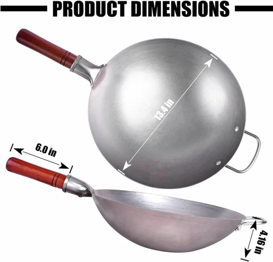 Teewe 13.4" Hand Hammered Carbon Steel Round Bottom Wok Pan Set - Traditional Chinese Wok with 8-Piece Cookware Accessories for Stir-Fry & Cooking