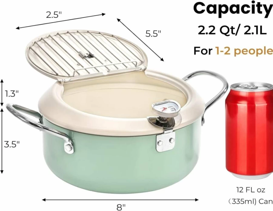 ZOOFOX Non-Stick Deep Fryer Pot with Lid, Thermometer & Oil Drain Rack - Japanese Tempura Fryer for Chicken, French Fries, Seafood