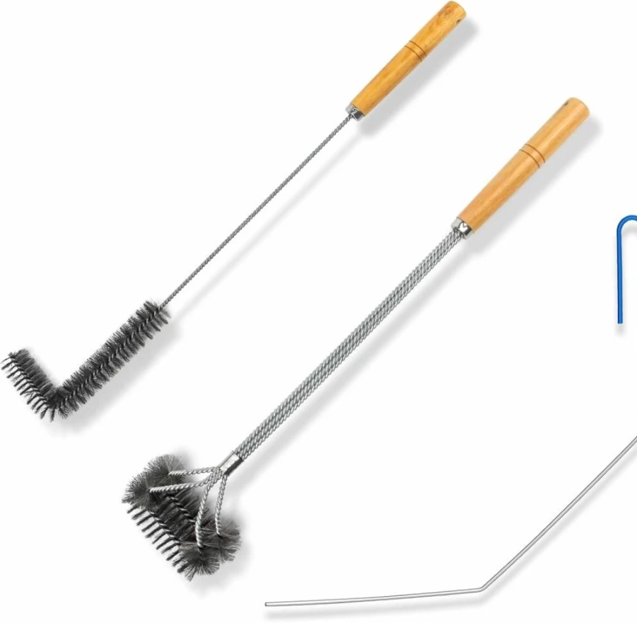 GOSR 3-Piece Stainless Steel Deep Fryer Cleaning Kit with Basket Brush, L-Shape Brush, and Cleanout Rod for Air Fryers and Deep Fryers