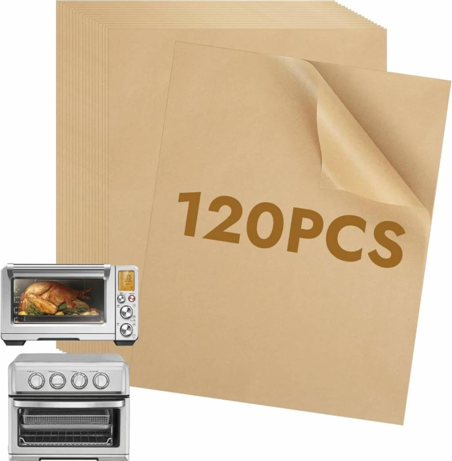 BYKITCHEN 120-Pack Disposable Air Fryer Parchment Paper Liners, 11x9 Inches, Compatible with Breville Smart Oven, Cuisinart, Black+Decker, Ninja, and Most Air Fryer Toaster Ovens