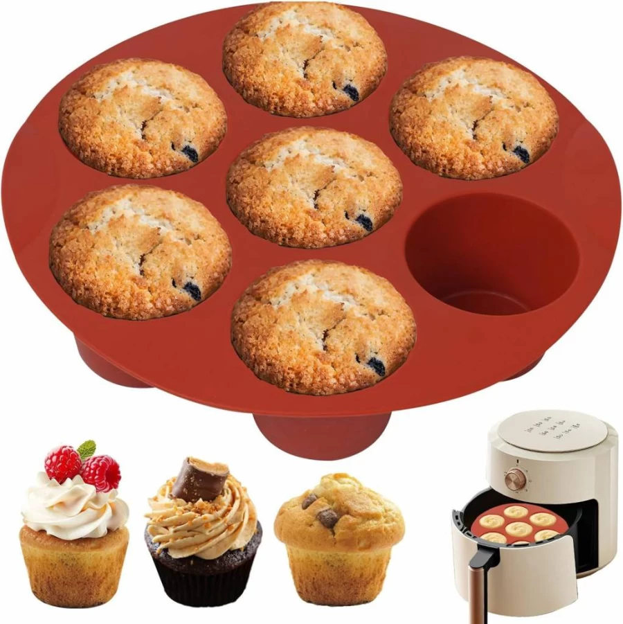 Goensjt Silicone Muffin Pan for Air Fryer - 7-Cup Non-Stick Baking Mold for Cupcakes, Egg Bites & Muffin Tops, Dishwasher Safe & BPA-Free