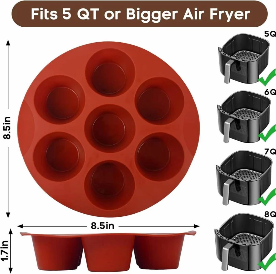 Goensjt Silicone Muffin Pan for Air Fryer - 7-Cup Non-Stick Baking Mold for Cupcakes, Egg Bites & Muffin Tops, Dishwasher Safe & BPA-Free
