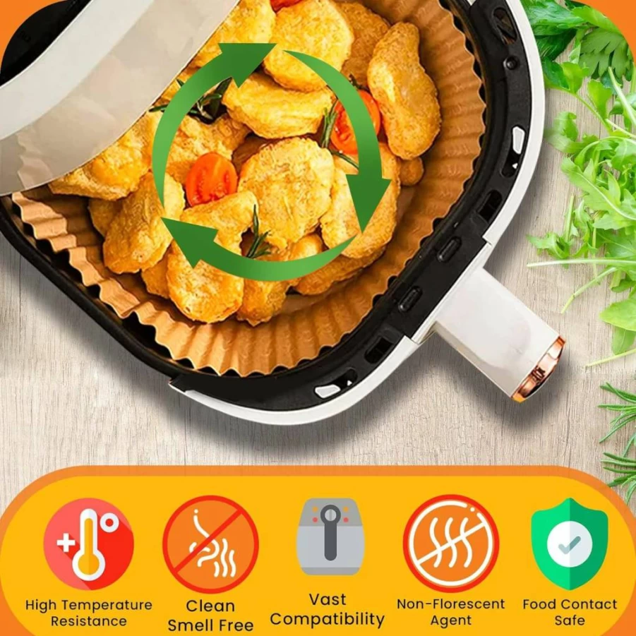 URBANAIR 6.5-Inch Square Air Fryer Parchment Paper Liners 125Pcs - Non-Stick, Heat-Resistant, Bleach-Free for Easy Cleanup & Hassle-Free Cooking (16cm)