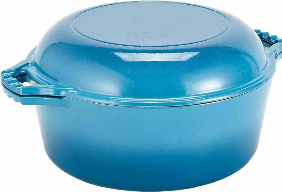 Bruntmor 5 Quart Pre-Seasoned Cast Iron Dutch Oven with Skillet Lid - 2-in-1 Braising Pan, Crock Pot, and Casserole Dish - Black Cast Iron Cookware