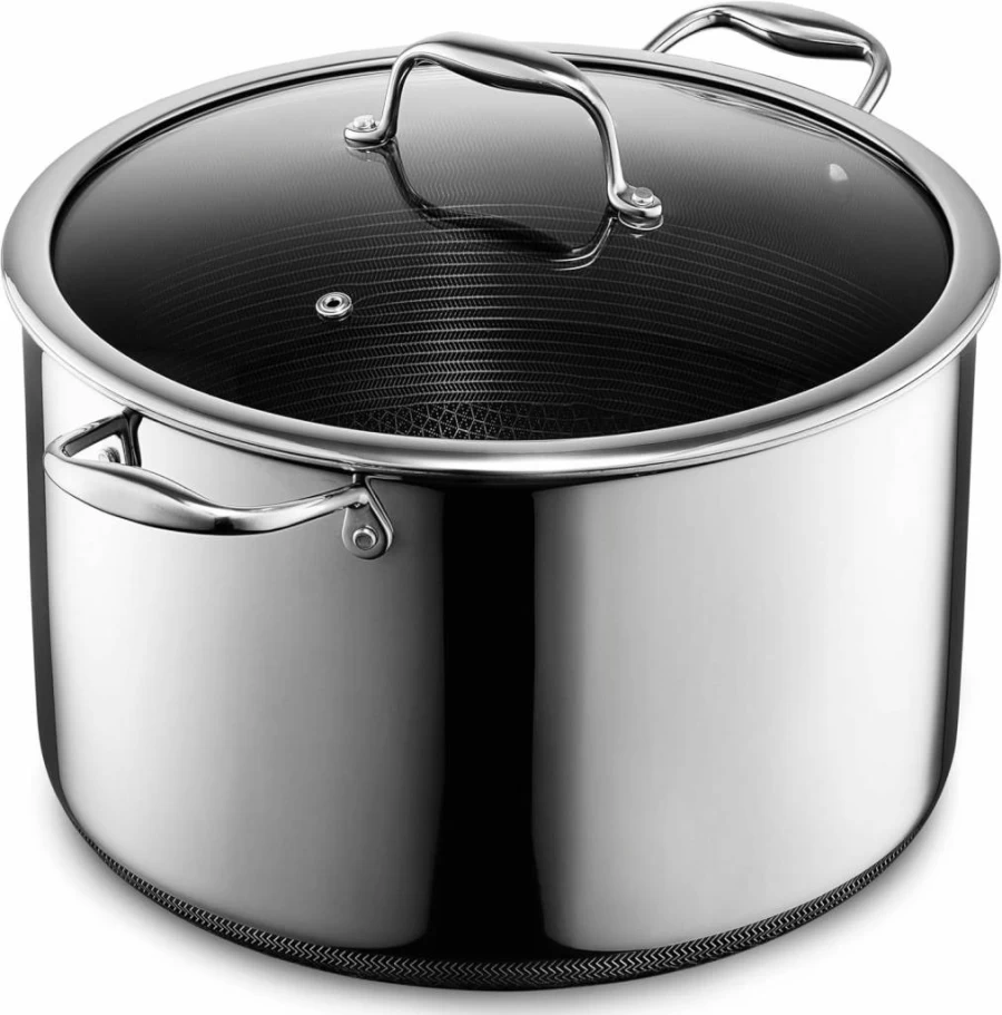 HexClad Hybrid Nonstick 7-Quart Saute Pan with Glass Lid - Induction Ready, Oven Safe to 900°F, Dishwasher Safe, Cool-Touch Handles - Compatible with All Stovetops Including Gas, Electric & Induction