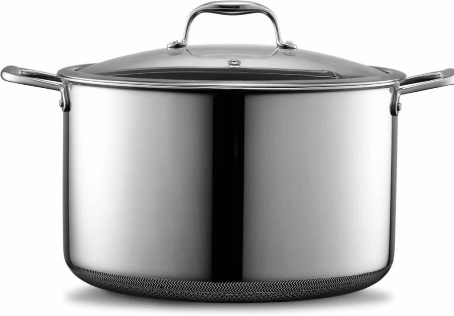 HexClad Hybrid Nonstick 7-Quart Saute Pan with Glass Lid - Induction Ready, Oven Safe to 900°F, Dishwasher Safe, Cool-Touch Handles - Compatible with All Stovetops Including Gas, Electric & Induction