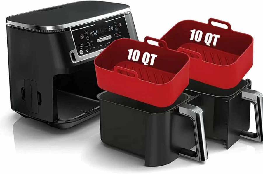 2Pcs MMH Non-Stick Air Fryer Silicone Liners, Reusable Rectangular Baking Basket for Ninja Foodi 6Qt/8Qt, Dual Dz201/Dz090/SL201, Dishwasher Safe & Easy Clean, BPA-Free Gray Accessories