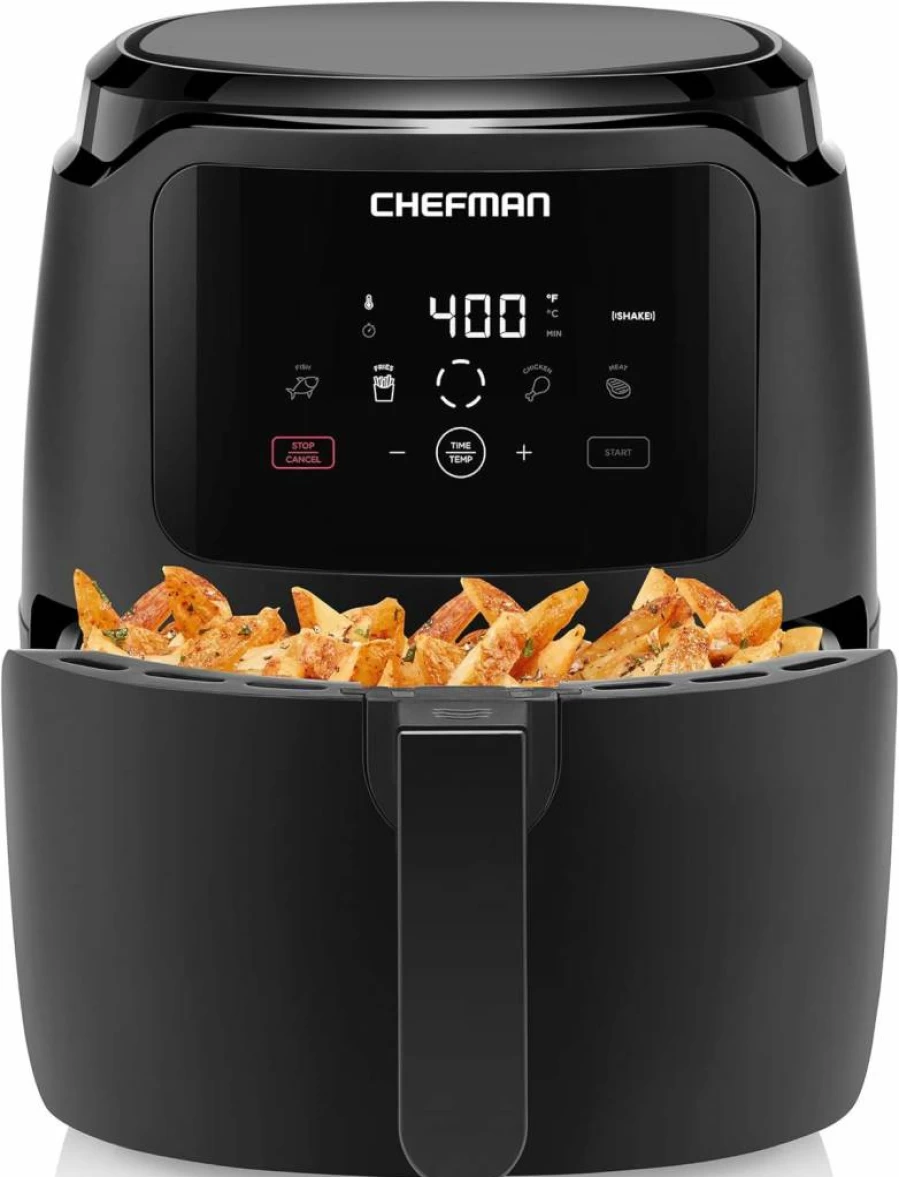 Chefman 5 Qt Digital Air Fryer with One-Touch Presets for Fries, Chicken, Meat & Fish, Nonstick & Dishwasher Safe, Auto Shutoff, Family Size, Black