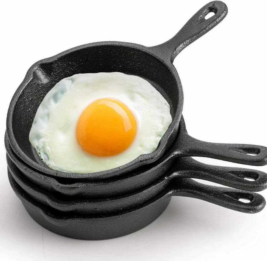 Hiceeden 4 Inch Mini Cast Iron Skillet Set - 4 Pack Non-Stick Small Frying Pans, Oven & Grill Safe, Double Drip Spouts for Indoor Outdoor Cooking