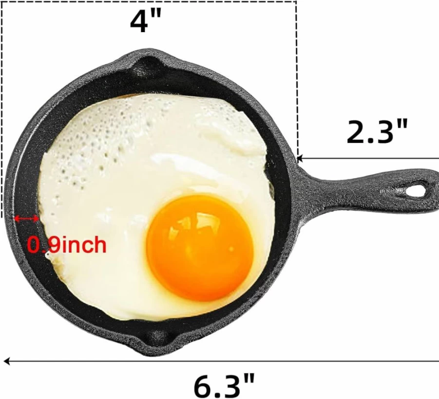 Hiceeden 4 Inch Mini Cast Iron Skillet Set - 4 Pack Non-Stick Small Frying Pans, Oven & Grill Safe, Double Drip Spouts for Indoor Outdoor Cooking