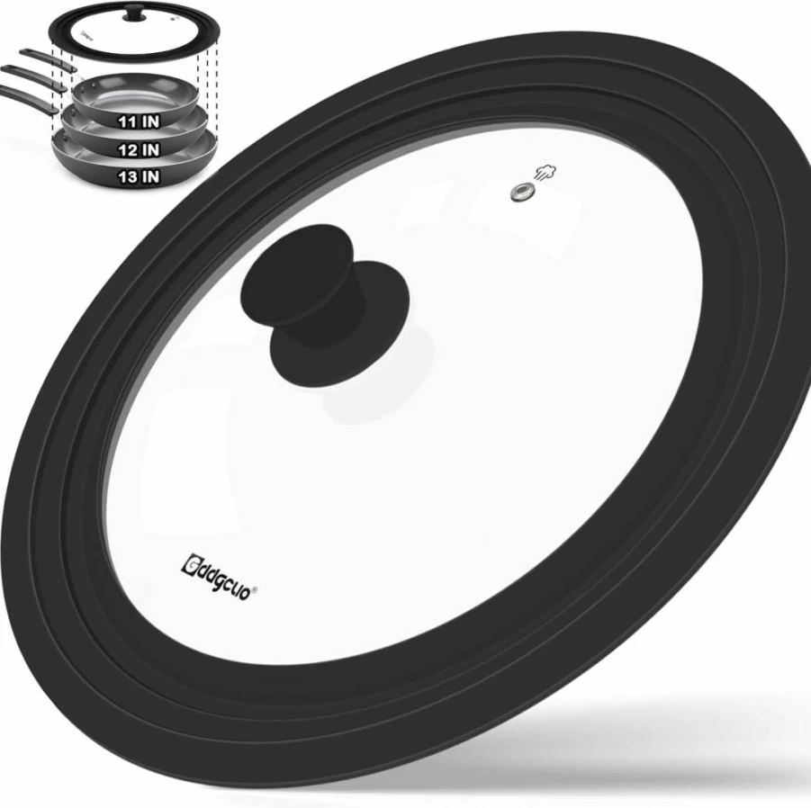 GDDGCUO Universal Silicone Pot Lid - 13-15 Inch Heat Resistant, Dishwasher Safe, Extra Large Frying Pan Cover for Pans & Skillets, Black