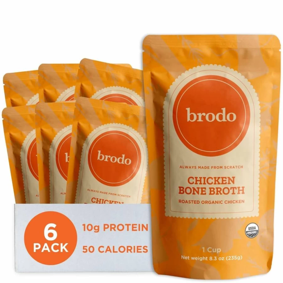 Brodo Bone Broth Variety Pack - 6 Single Serve Pouches (Chicken, Hearth, Deeply Rooted, Spicy Nonna, Tom Yum, Tuscan Sun) | No Preservatives, Not From Concentrate | 8.3 Oz Each
