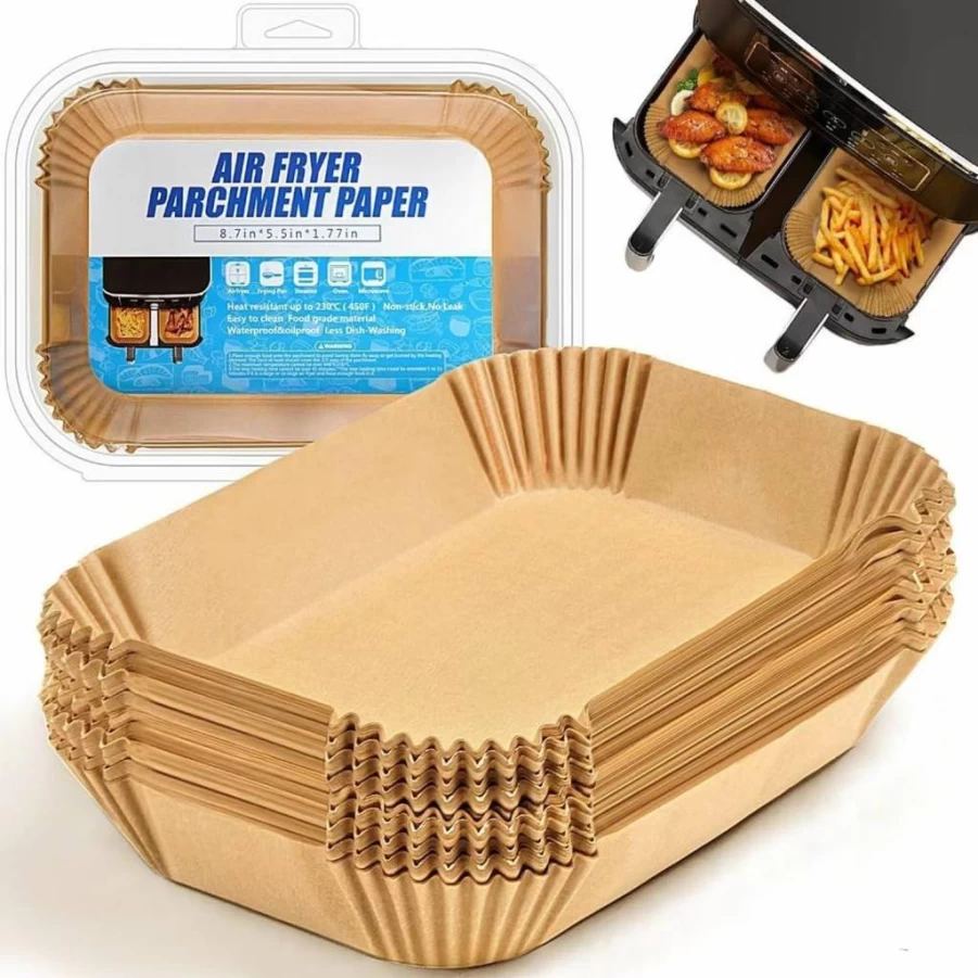 DNSSY Air Fryer Liners 125Pcs Disposable Parchment Paper Sheets 8.7x5.5 Inch Compatible with Ninja Foodi Dual Basket DZ201 DZ401 & 8QT+ Air Fryers