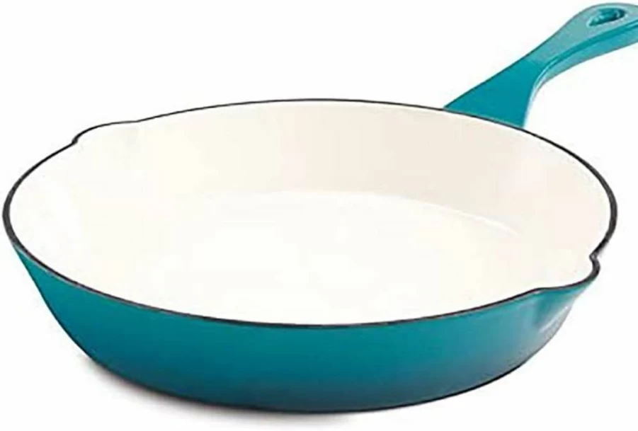 Crock-Pot Artisan 10-Inch Teal Ombre Enameled Cast Iron Skillet, Round Dutch Oven Pan for Stovetop & Oven