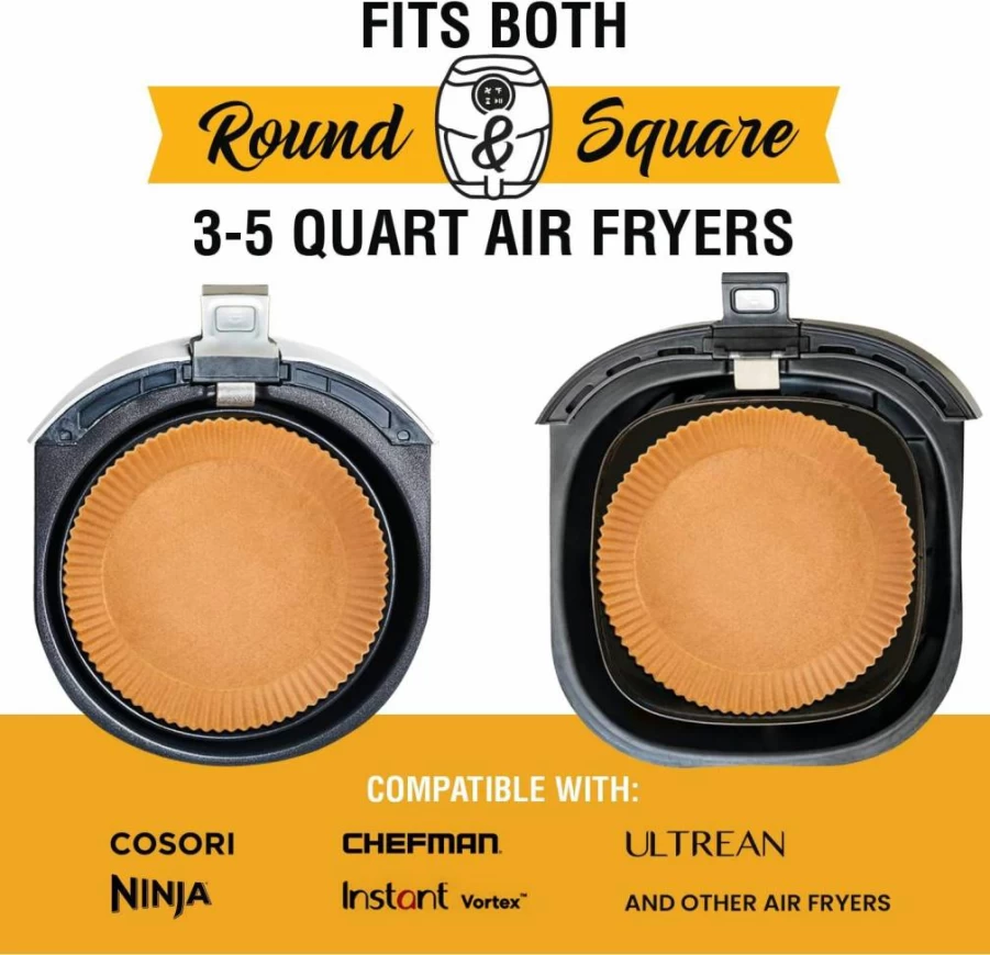 Baker's Signature 125-Pack 8 Inch Non-Stick Air Fryer Liners for Ninja & 5-8 Qt Baskets | Disposable, Oil-Proof Round Parchment Papers for Oven, Pans & Baking | Easy Cleanup