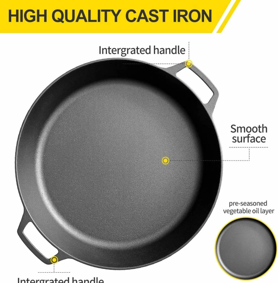 EDGING CASTING 17 Inch Pre-Seasoned Cast Iron Skillet – Dual Handle Camping & Pizza Pan for Grill, Stovetop, Induction, Oven Safe Cookware