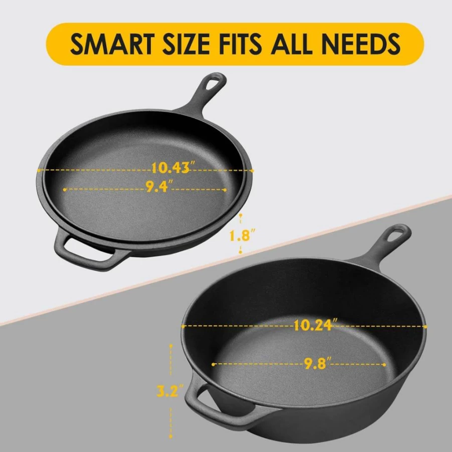 EDGING CASTING 5Qt Cast Iron Dutch Oven and Skillet Set - Pre-Seasoned 2-in-1 Cookware for Baking, Frying, Camping, BBQ - Indoor & Outdoor Use with Dual Handles