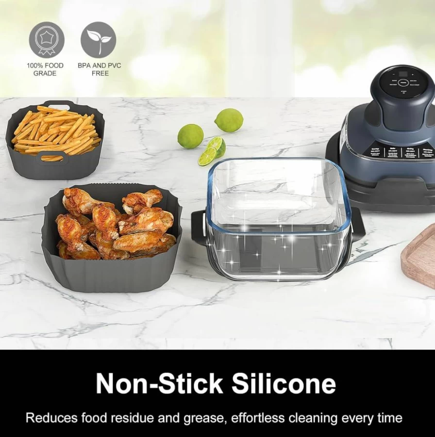 SortN Silicone Air Fryer Liners 2Pcs - Dishwasher Safe, Non-Stick, Reusable Baking Mats for Ninja Foodi 4QT & 6QT, Crispi Air Fryer Accessories, BPA Free