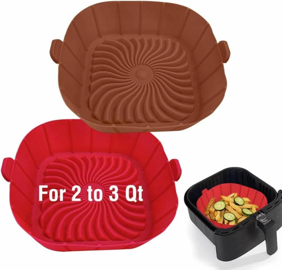 Xabzhzn 2-Pack Square Silicone Air Fryer Liners for 2-3 Qt Small Air Fryers, Non-Stick Reusable Basket Bowl Insert & Baking Tray Accessories