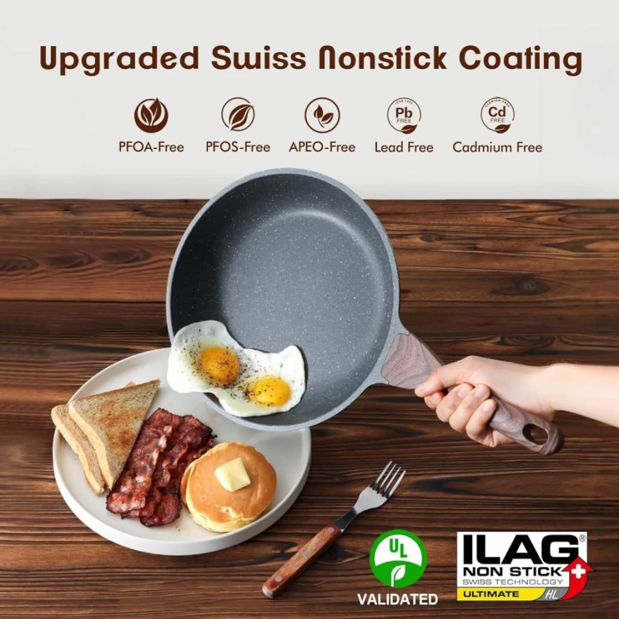 SENSARTE 9.5 Inch Ceramic Nonstick Frying Pan Skillet, PFAS-Free Non-Toxic Omelet Pan, Induction Compatible Cookware with Heat-Resistant Handle