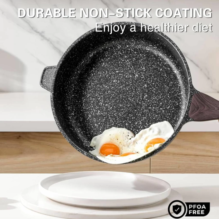 Kordisen 12 Inch Nonstick Deep Fry Pan with Lid, 5 Qt Induction Safe Saute Skillet, PFOA Free Healthy Cookware for Home Cooking